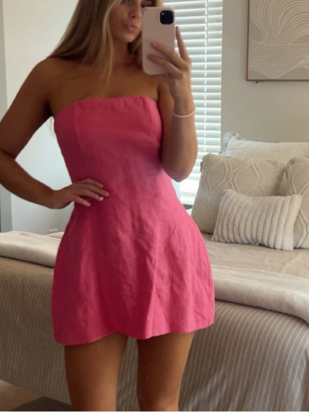 For Love & Lemons Strapless Hot Pink Mini Dress